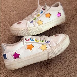 White Star Accent Sneakers with Rainbow Eyelets